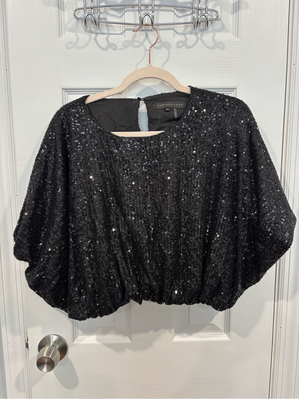 Zara Black Sequin Cropped Dolman Sweater